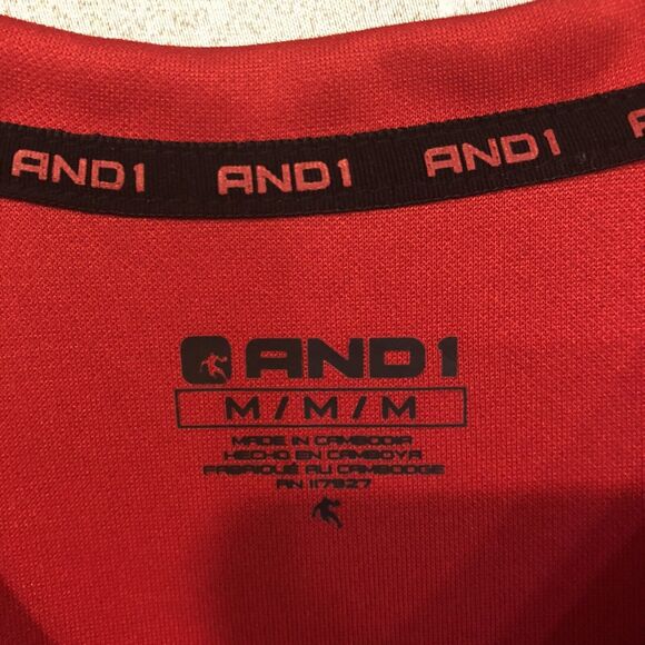 AND1 Men's Medium Red Black Basketball T-Shirt Tee Athletic Performance Raglan - Picture 3 of 8